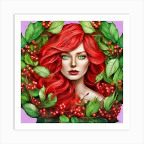 Red Haired Girl With Berries Art Print