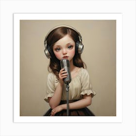 Little Girl With Headphones Art Print