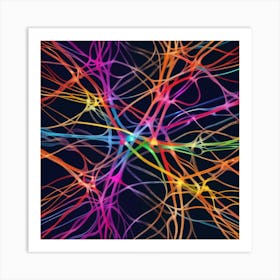 Colorful Neuron Lines On Black Background Art Print