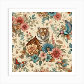 Tiger And Flowers Art Print