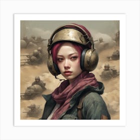 Girl With Headphones Art Print