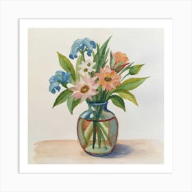 Watercolor Flowers In A Vase Art Print