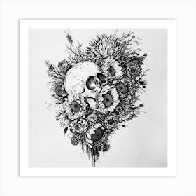 Skull And Flowers Art Print