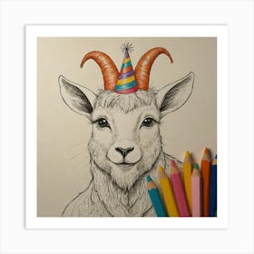 Goat In A Party Hat 2 Art Print