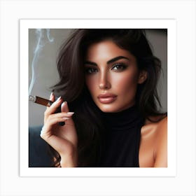 Beautiful Woman Smoking A Cigar Art Print