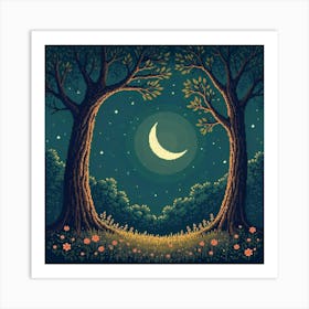 Moon And Forest Style William Morris2 Art Print (4) Art Print