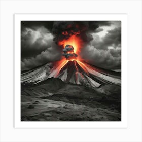 Black And White Image Of A Volcano 1 Art Print