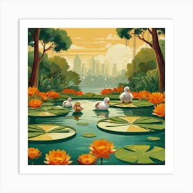 Ducks In The Pond 13 Art Print