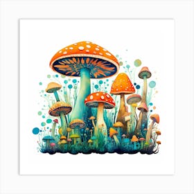 Mushrooms In The Grass Art Print