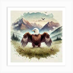 Watercolor Mountains Eagle 2 Art Print