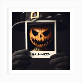 Halloween Pumpkin Selfie Polaroid Frame 1 Art Print