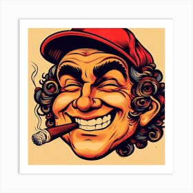 Cartoon Man Smoking A Cigar Art Print