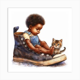 Baby And Kitten Art Print