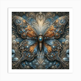 Detailed Metallic Steampunk Ornate Butterfly Art Print