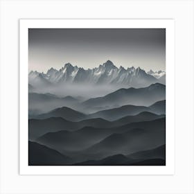 Mountain Range In The Fog Art Print