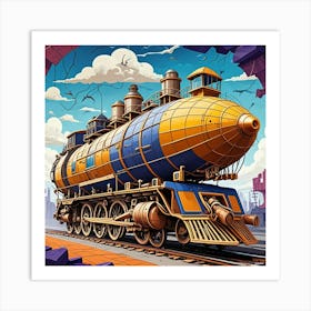 Steampunk Train Cubism Style Art Print