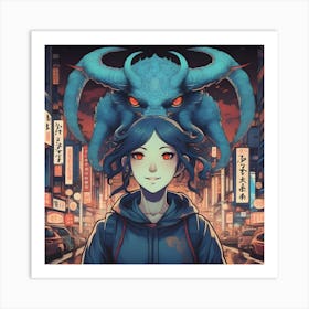 Anime Girl With Demon Head Art Print