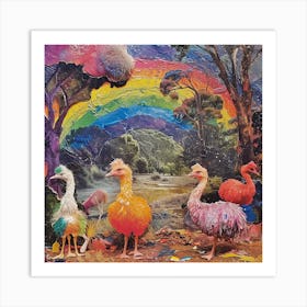 Rainbow Ostrich Kitsch Collage 1 Art Print
