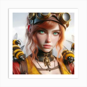 Steampunk Girl With Bees Art Print