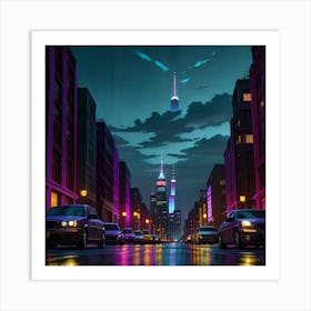 Glowing Streets The Beating Heart of the City Art Print