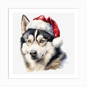 Husky Santa Hat 1 Art Print