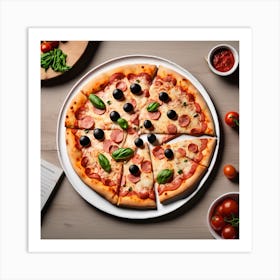 Pizza With Olives And Tomatoes Art Print