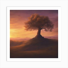 Lone Tree At Sunset Art Print