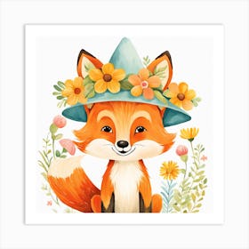 Floral Baby Fox Nursery Illustration (16) Art Print