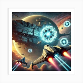 A Futuristic Sci Fi Scene Horizon Carrier Fighter Repair Drones Art Print