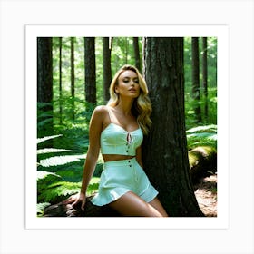 Beautiful Young Woman In The Forest Art Print