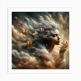 Girl With Butterflies Art Print