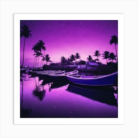 Purple Sky With Palm Trees Art Print