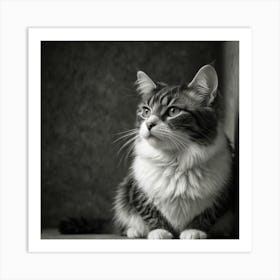 Black And White Haired Cat Art Print