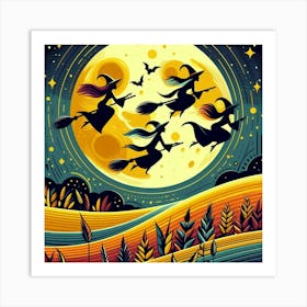 Witches Flying Over The Moon 2 Art Print