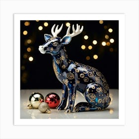 A Photorealistic Christmas Artifact An Exquisitely Crafted Porcelain Creature Deep Hues Pervading Art Print