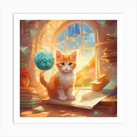 Cat With A Ball Art Print