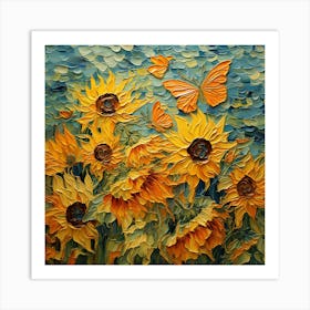 Sunflowers And Butterflies Art Print