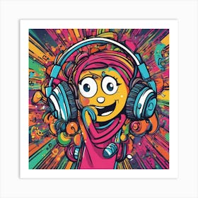 Cartoon Girl With Headphones Art Print