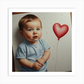 Baby Holding A Heart Balloon Art Print