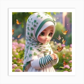 Muslim Girl With Butterflies Art Print