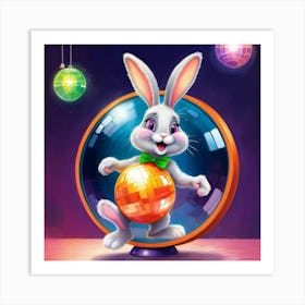 Rabbit In A Disco Ball Art Print