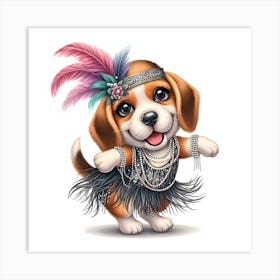 Beagle In Flapper Dress Art Print