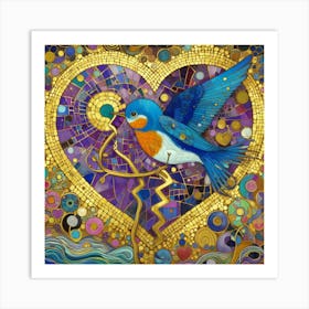 Blue Bird In A Heart Art Print