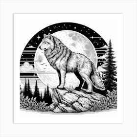 Line Art wolf Art Print