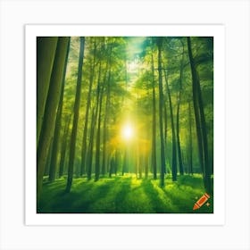 Craiyon 220241 Lush Green Forest With Sunlight Peeking Through The Trees Art Print