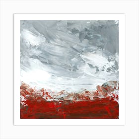 Autumnal Mood - landscape acrylic painting square grey white orange brown beige fall autumn sky Art Print