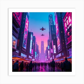 Shanghai City At Night Art Print