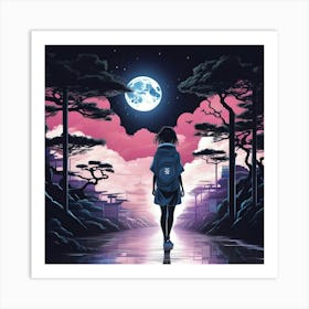 Girl With A Backpack Art Print