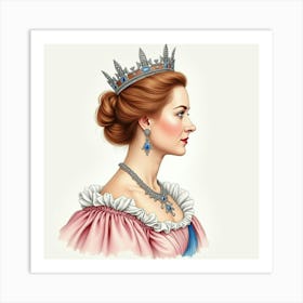 Graceful Watercolor Rendering Of Queen Elizabeth I, Showcasing Her Elegance 1 Art Print