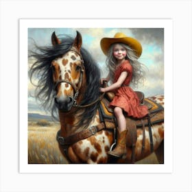 Little Cowgirl On Horseback Art Print